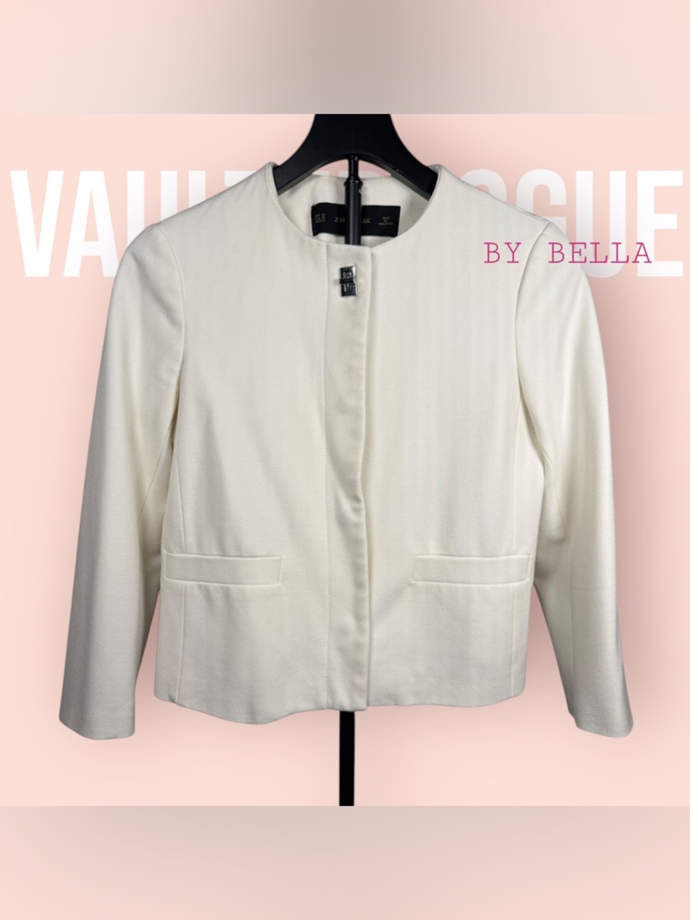 Zara Ivory Collarless Blazer Jacket
